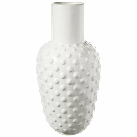 H2H Ceramic Round Vase with Embossed Dotted Design Body & Tapered Bottom Gloss, White - Large H22674325